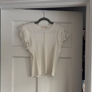 Cream Ruffle Sleeve Knit Top - Unknown Brand